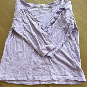 J. Crew Lavender Ruffle V-Neck Long Sleeve Top